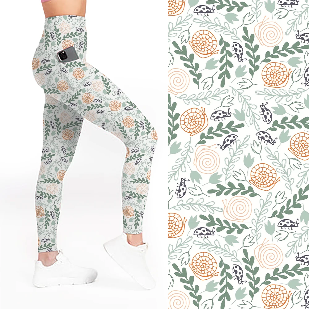 Custom floral print High Waist Sports Leggings Ribbed Yoga Pants Gym Leggings for girls with pocket