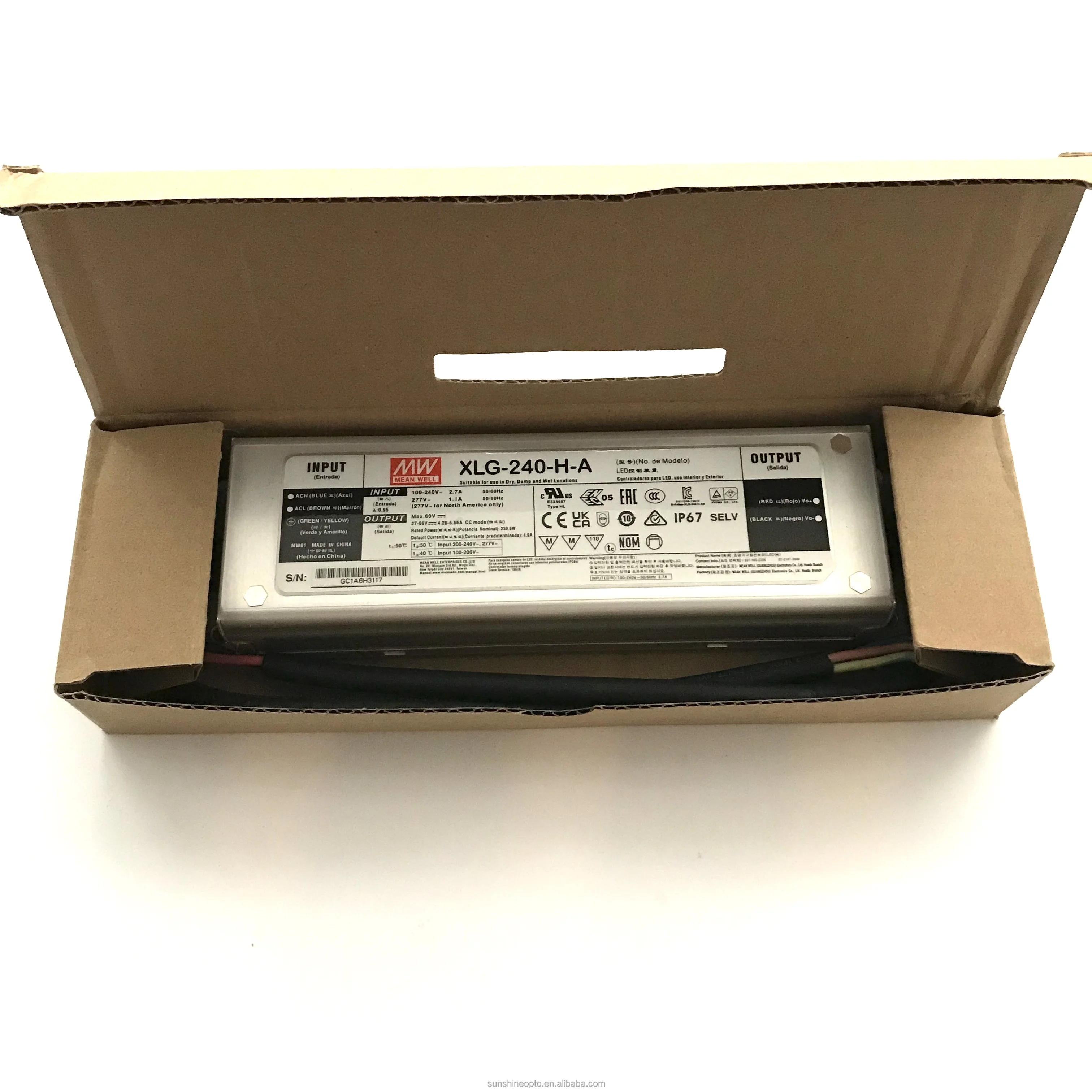 Taiwan Mean Well XLG-240-H-A Street Light 200W 240W 48V 36 Volt 52 Volt Tunable Led Driver