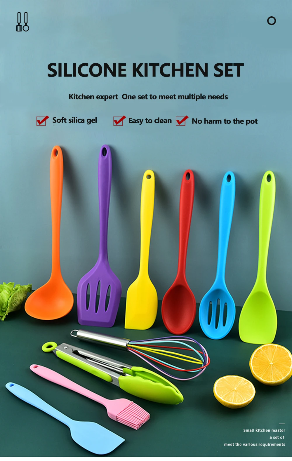 Food Grade Heat Resistant 10 Piece Kitchenware Tool Spoon Whisk Tongs Non-stick Cooking Spatula Silicone Kitchen Utensil Set