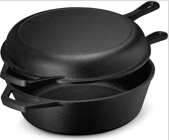 3 2 QT антипригарная предварительно приправленная чугунная комбинированная плита в 1 двойная Сковорода и набор