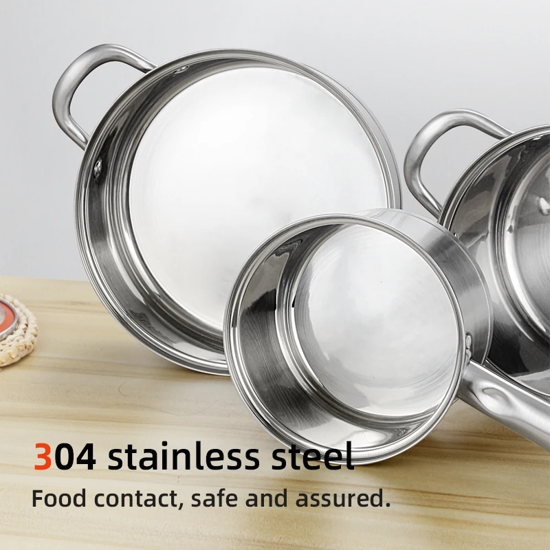 Factory direct 304 milk pot cooking soup stock pots 3pieces set kitchen  utensil composite bottom pot