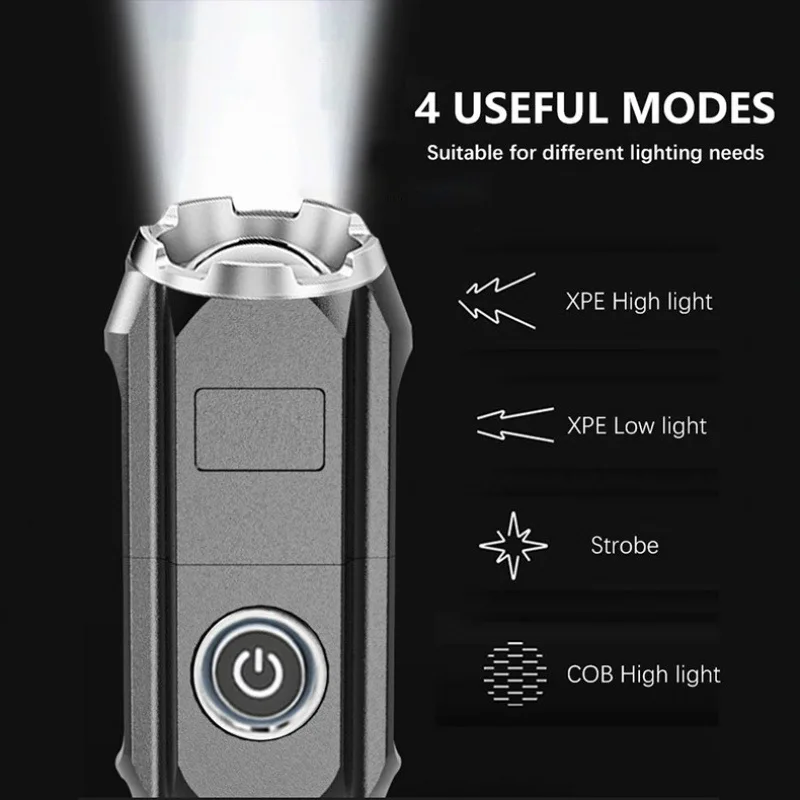 Newest Strong Powerful  Portable Flashlight wtih LED COB Slide USB Rechargeable Zoomable Tactical Flashlights