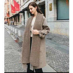 Women Warm Winter Knitting Acrylic Scarf Solid Color Coarse Woolen Warm Wild Long Acrylic Scarf