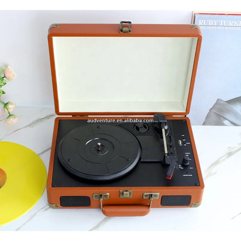 33 45 78 RPM Adjustable Speed Blue tooth Suitcase Gramophone Turntable Record Player vinyl