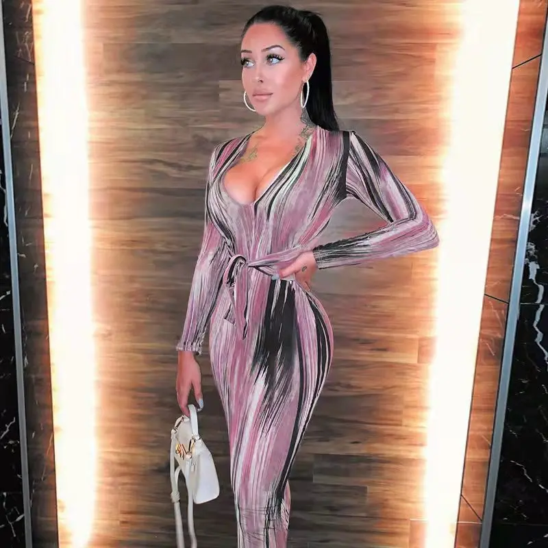 Fall 2022 Women Clothes New Sexy Slim Slimming Deep V Neck Temperament Lace Up Dress Plus Size Women High Quality Bandage Dress