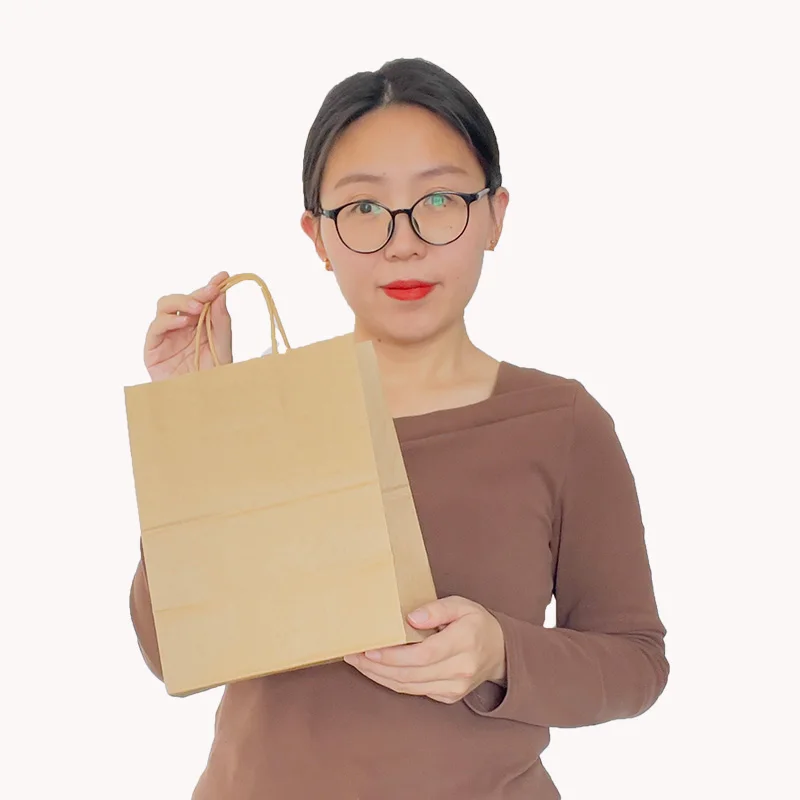 Clothes Shoes Clothing Packaging Flat Twisted Handle Brown Kraft Paper Bag Gift Shopping Bags with Handles