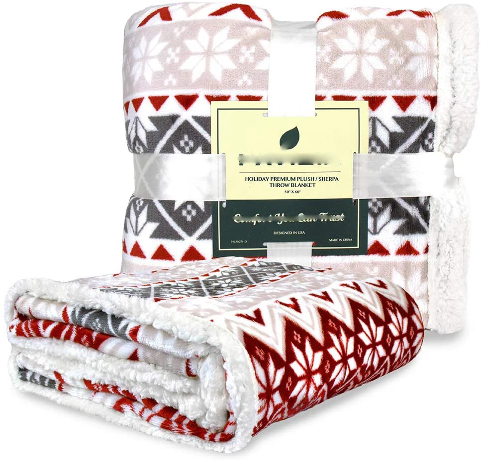 Throw Blanket 460 GSM Microfiber Polyester Holiday Reversible Super Soft Plush Flannel Fleece Thick Sherpa