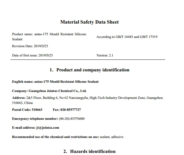 Neutral Silicone Sealant Wholesale Antas-175 Mould Resistant Clear Sanitary Silicone Sealant