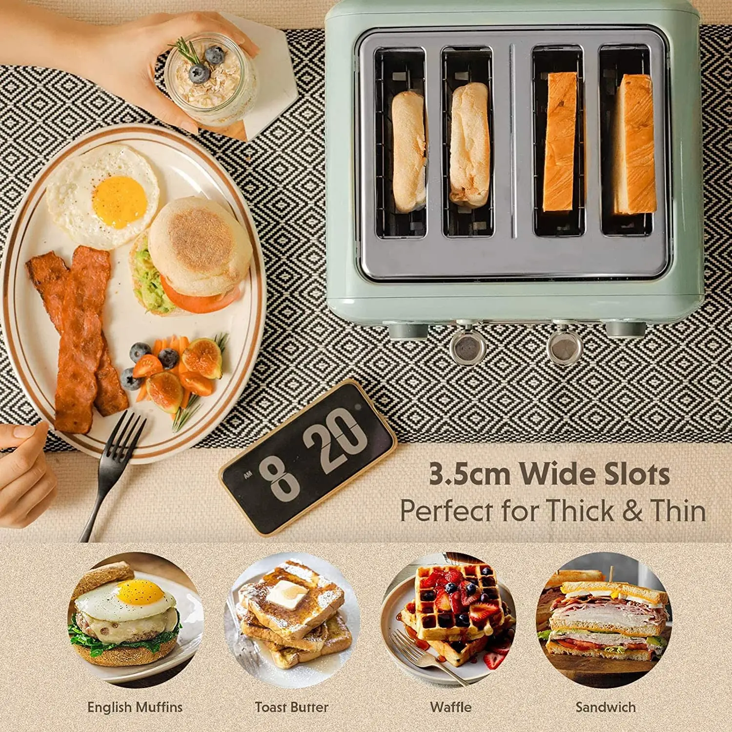 electric set bun with stainless steel panel toaster long big slot multi use digital timer toaster