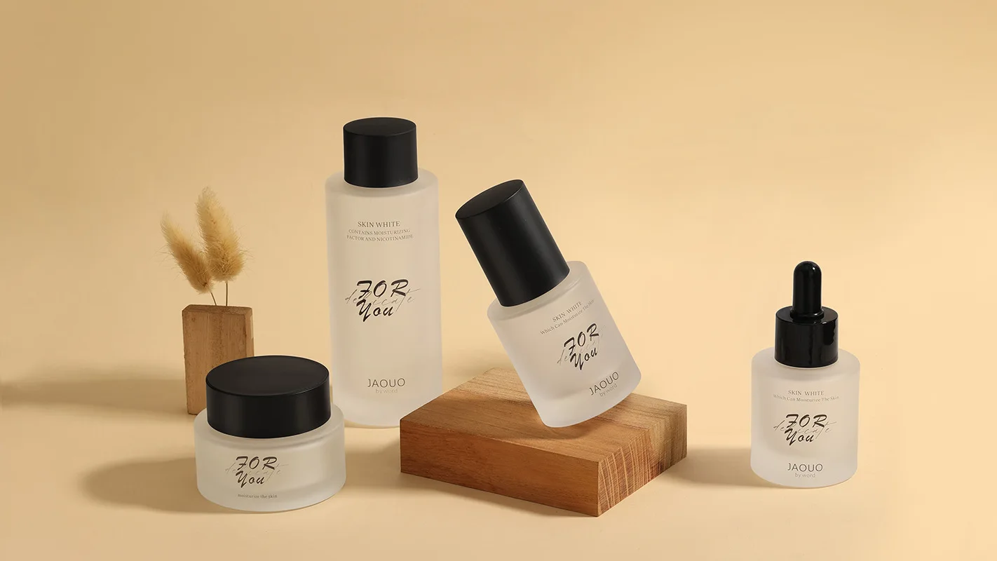 ready to ship press cover dropper glass bottle  jar sets for skin care packaging 100ml 150ml customizable