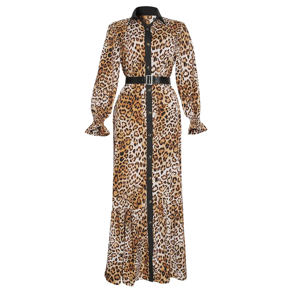 New arrivals 2022 sping leopard single button abaya women muslim long dress islamic clothing