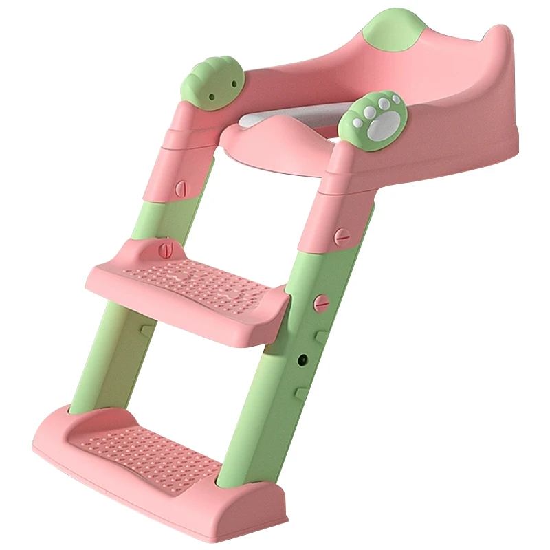 Folding Potty Ladder With Soft PVC Cushion Baby Toilet Trainer Seat Step Stool Collapsible Children Ladder Potty Training