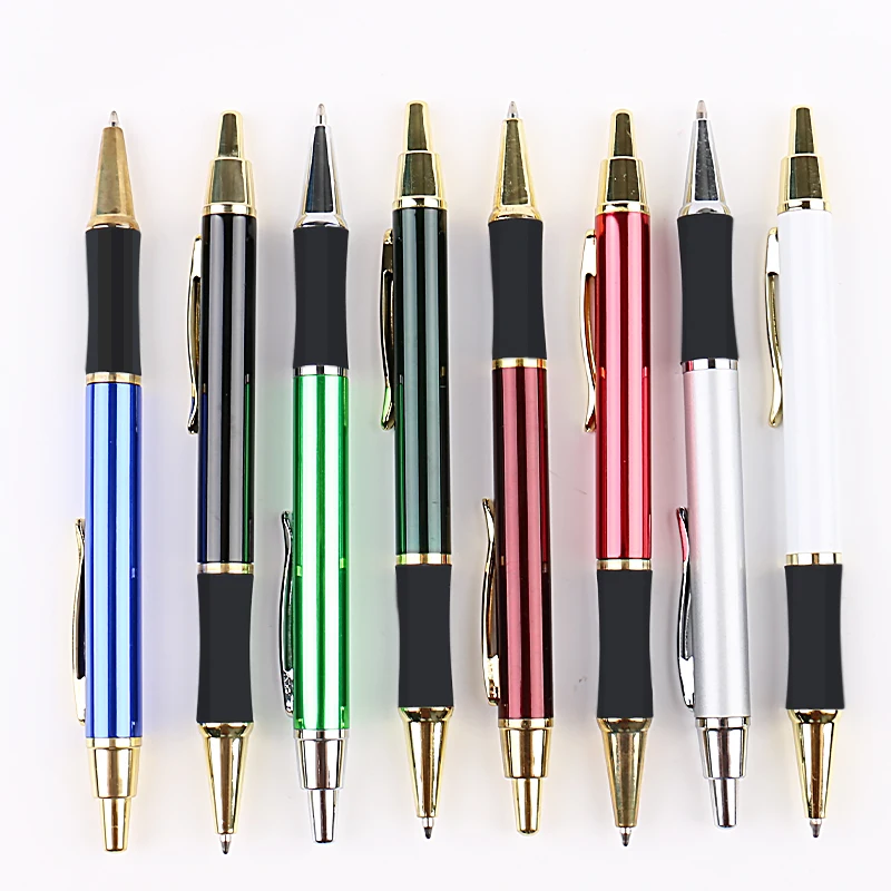 Hot Sale Business Advertising Gold Ball Pen Custom Logo Metal Ballpoint Pen Simple Click Rubber Grip Pen