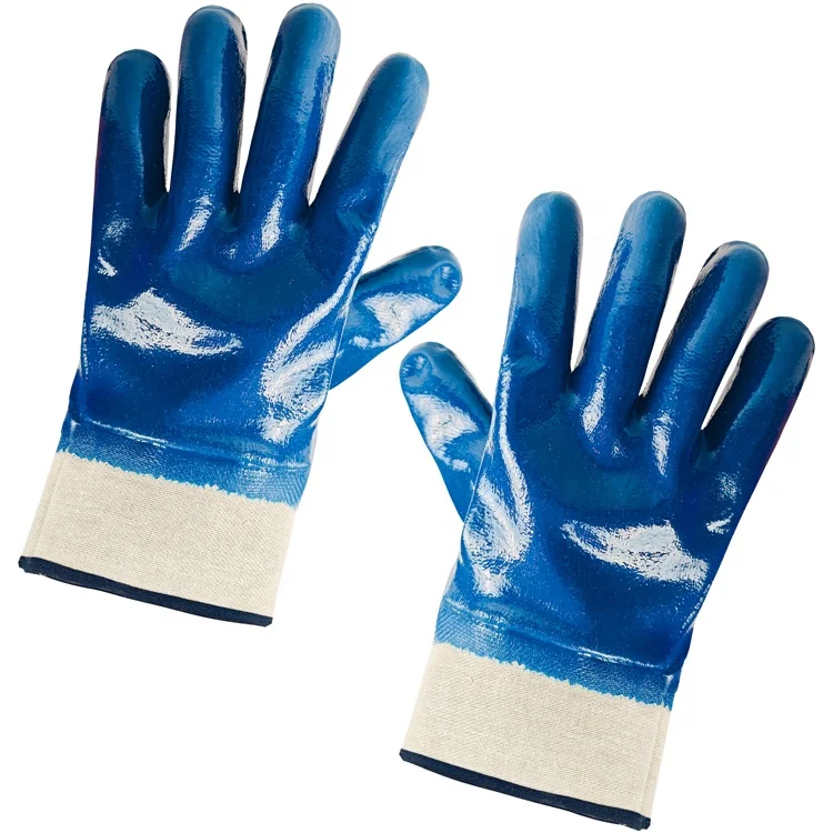 Canvas Wear-Resistant Waterproof And Oil-Proof Blue Nitrile Full Dipped Work Gloves