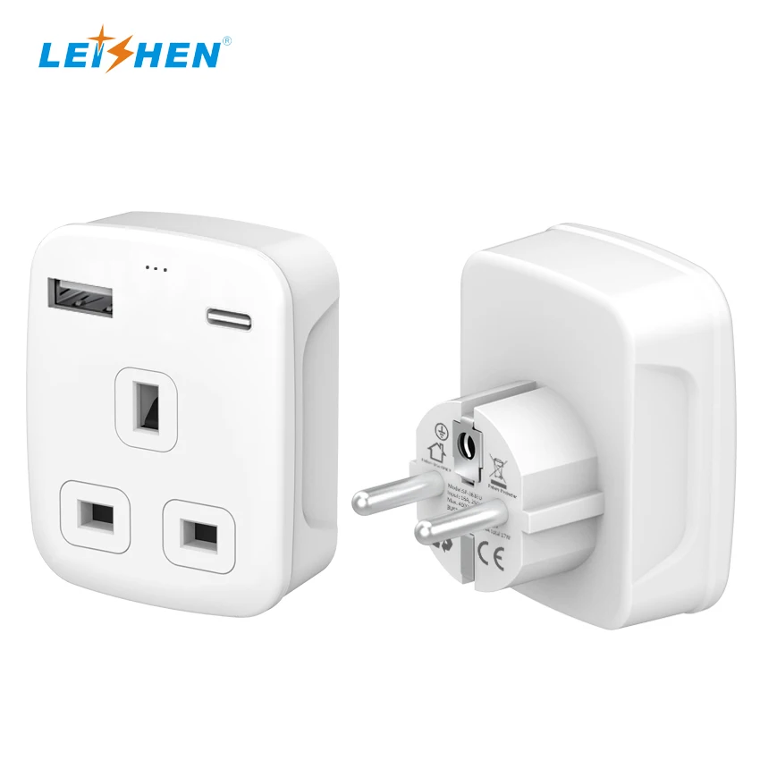 LEISHEN CE UK to EU Plug adapter 5V 3.4A 3 Pin to 2 Pin Adapter Plug UK accept EU  British Bathroom Plug for Electric Shaver