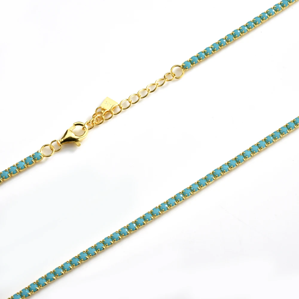 FUAMAY Silver Turquoise Jewelry Long Real Diamond Rough Turquoise Chain Blue 18K Plated Gemstone Turquoise Necklace