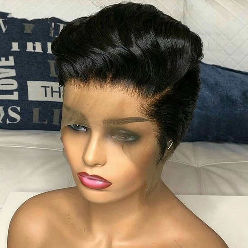 Short Bob Pixie Cut Wigs Straight Human Hair Wigs Pre Plucked Brazilian Virgin Hair Pixie Lace Front Wigs for Woman