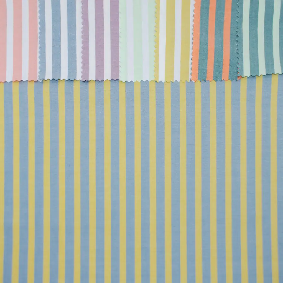 40s high density bright fluorescent color blue white yellow orange best sale gots yarn dyed popeline stripe cotton fabric