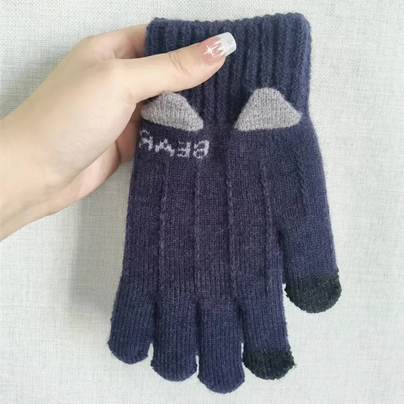 Новые флисовые утолщенные осенне-зимние вязаные перчатки для сенсорного экрана