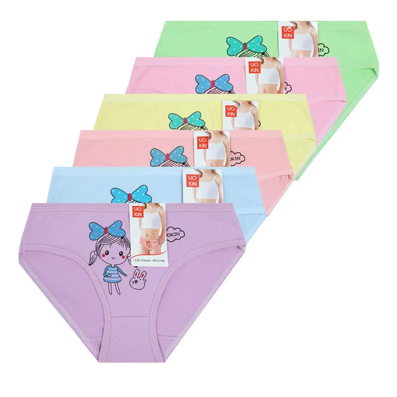 UOKIN A1496 Hot Selling Children Underwear Kids Girls Briefs Girls Panties Underwear Cartoon Printing for Women Adults Knitted