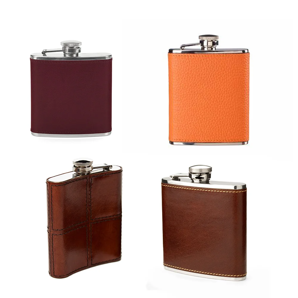 Wholesale custom camping 5oz 6oz 7oz 8oz personalised wholesale whisky leather hip flasks