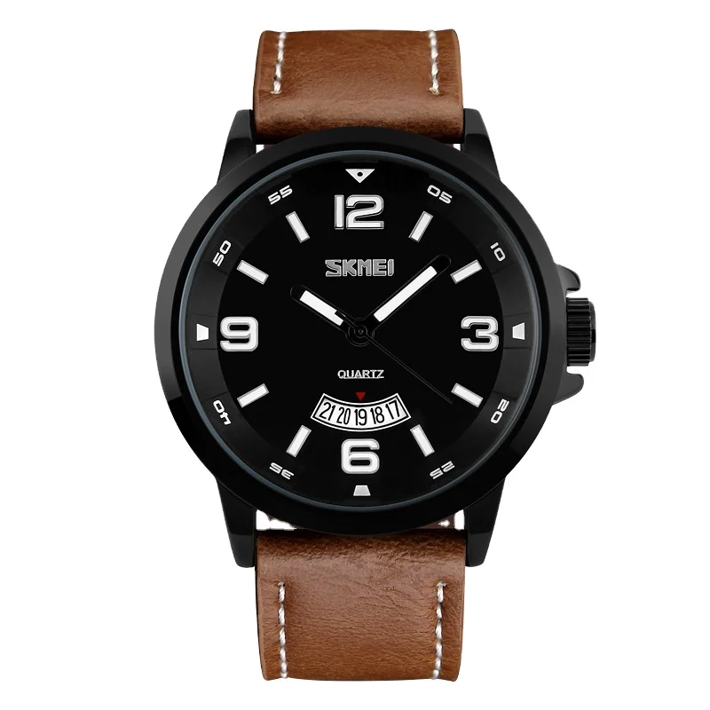 Skmei Simple Leather Strap Japan Movt Business Men 9115 Quartz Watch Waterproof  Wristwatches