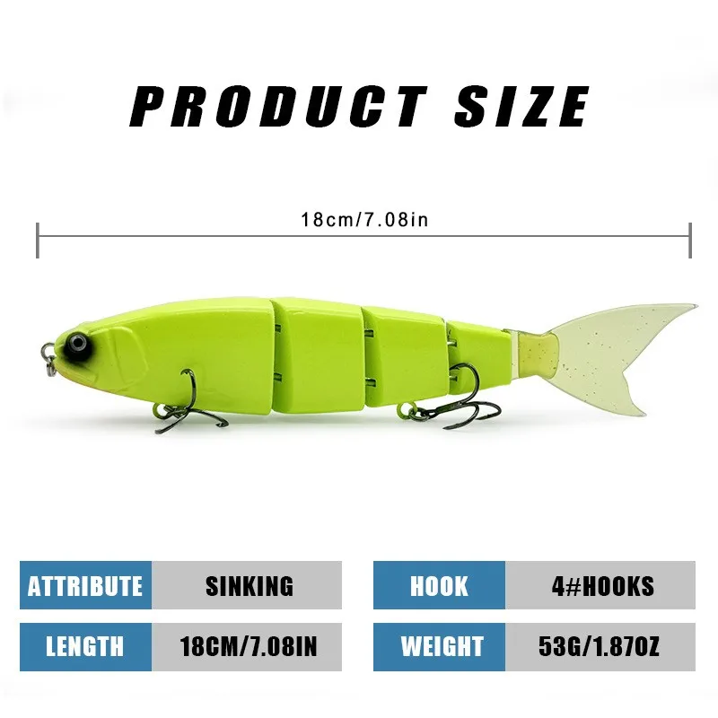New Arrival 4 Jointed Fishing Lures 18cm 53g  Sinking Swimbait  With Rubber Tail For Trout Bass Fishing