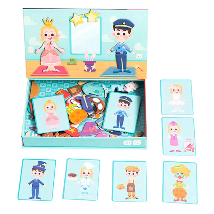 Magnetic Jigsaw Puzzle Cartoon Traffic/Dress Up/Figure Clothes Change Games Interactive Books Educational Toys for Kids Children