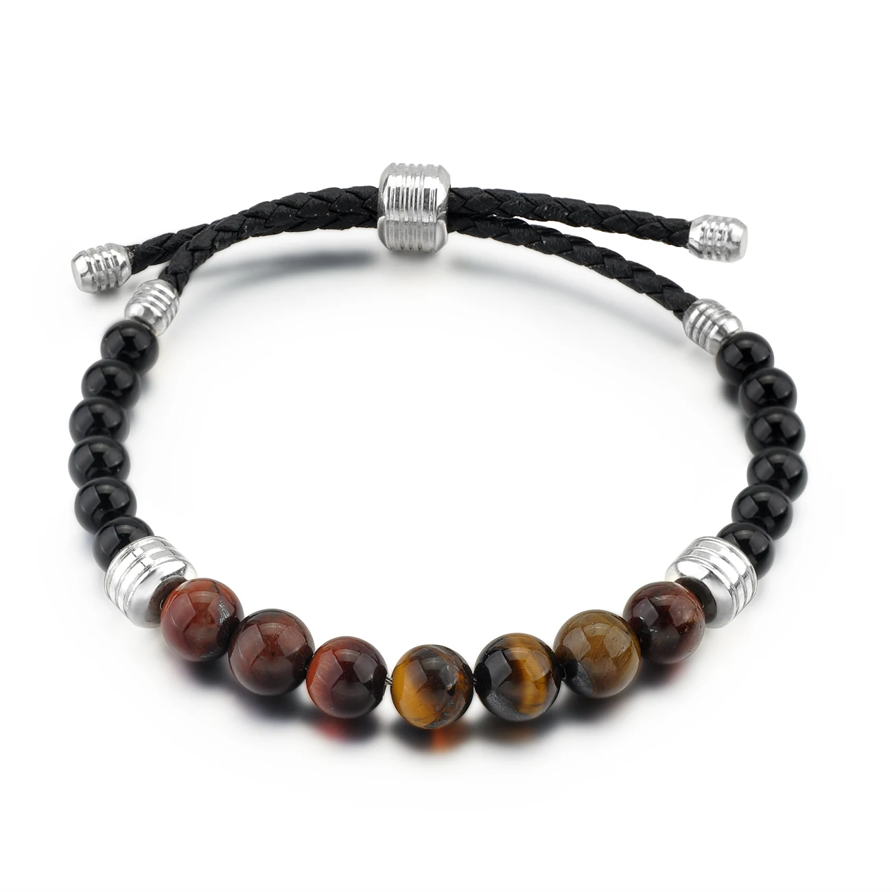 Trendy Natural Tiger Eye Bead Bracelet For Men, Stretchable Leather Cord Gemstone Bracelet, 7 Chakra Bracelet