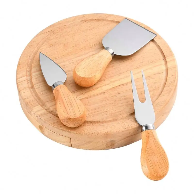 4 Piece Cheese Knives Set Cheese Board With Rubber Wood Handle