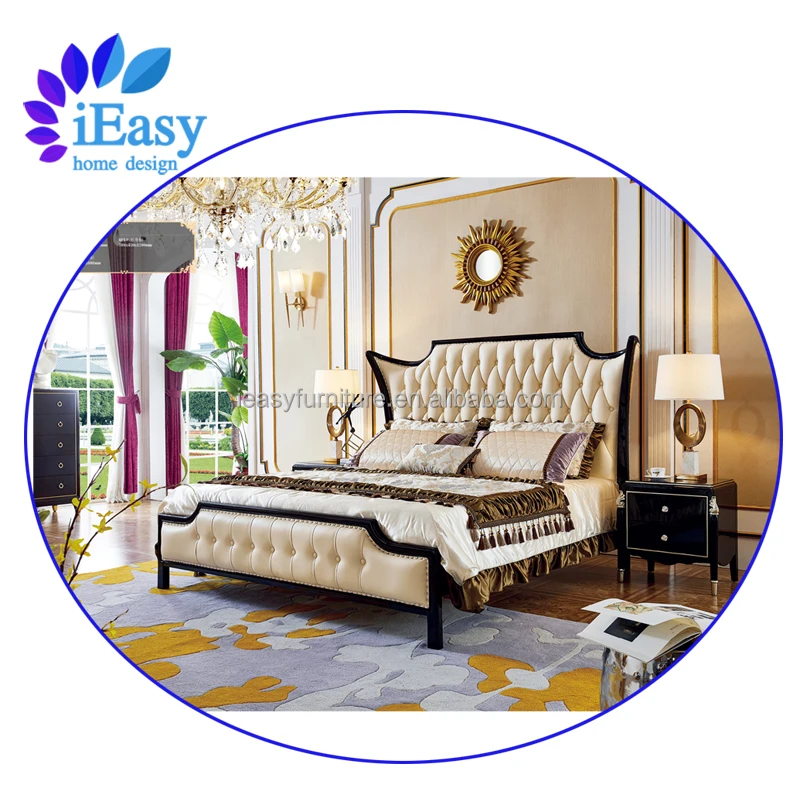 Роскошная гостиничная кровать iEasy, Производство элегантных комплектов, мебель для спальни, Современная стильная индивидуальная кровать из натуральной кожи chesterfield