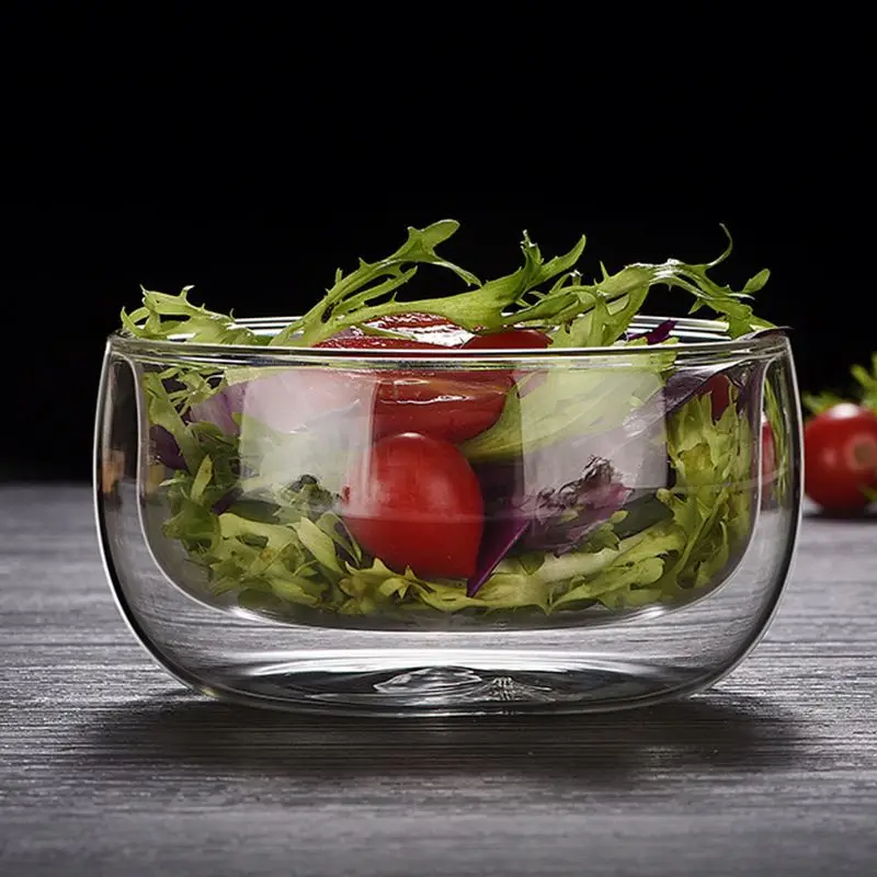 Best Selling Transparent Double Wall Glass Salad Bowl Easy To Wash Dessert Glass Bowl