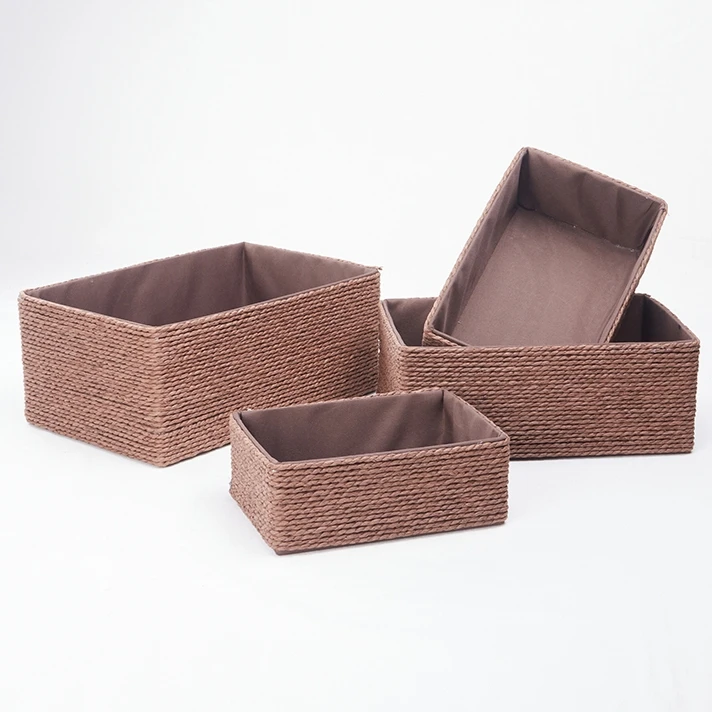 Latest arrival wholesale recycled wicker storage basket paper rope basket set of 4 for table organizing