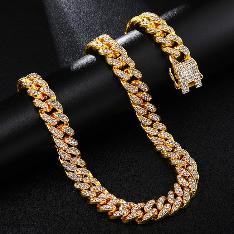 Hip Hops Iced Out 12MM 18K Real Gold Plated Miami Cuban Link Chain Necklace Micro Pave Cubic Zirconia