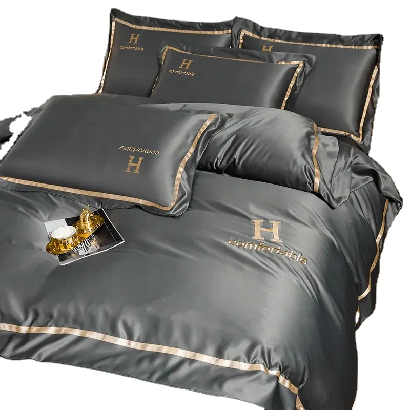 Factory Wholesale solid color Mulberry Silk Bedding Set Pure Mulberry Silk Duvet Cover 100% Pure Silk Sheets