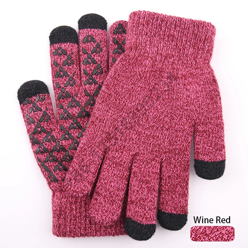 Lady Fashion Style New Cashmere Brushed Knitted Gloves Women Jacquard Touch Screen Gloves Keep Warm Winter Gloves