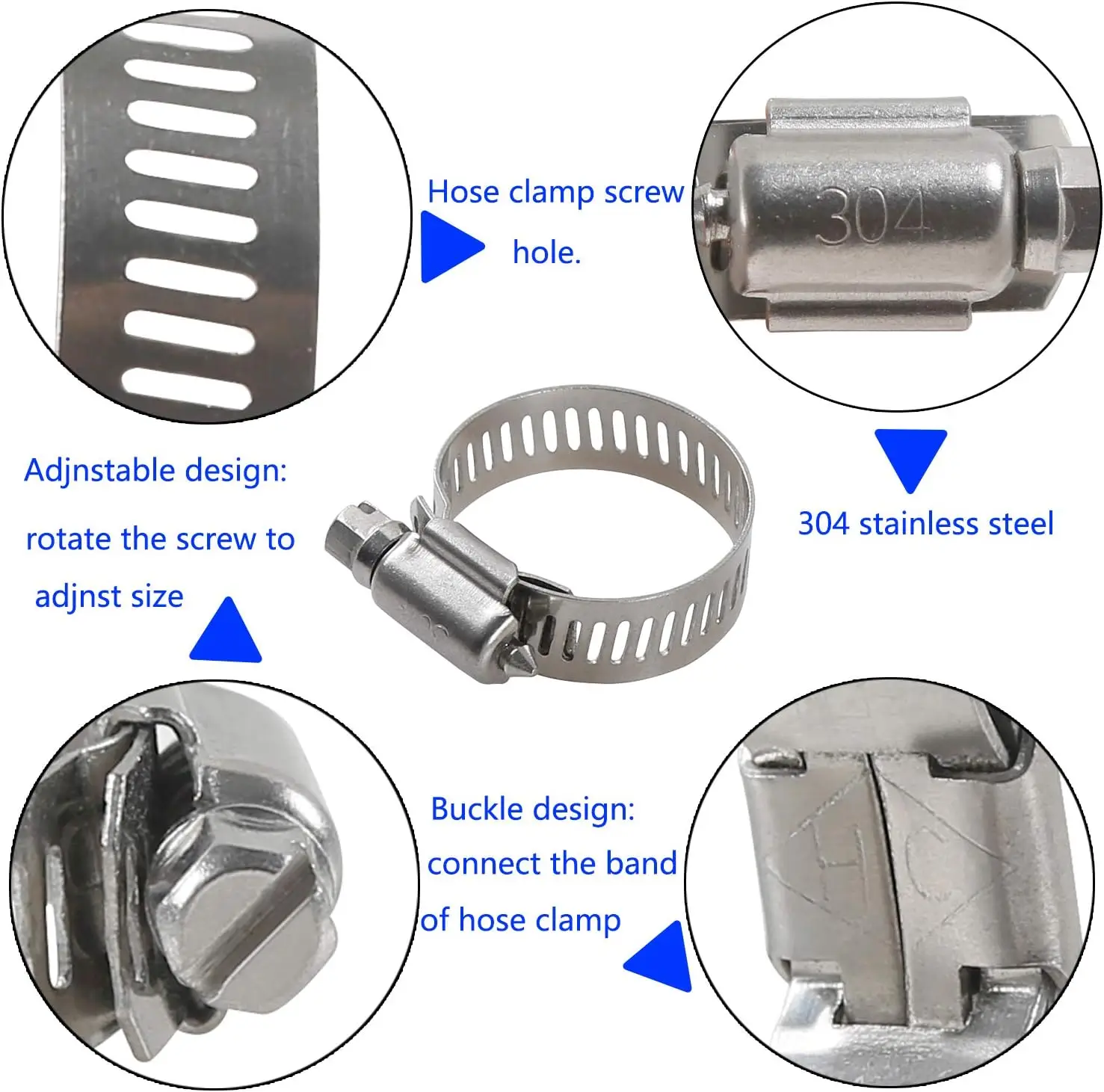 Hose Clamp 304 Stainless Steel Adjustable Range Worm Gear Hose Clips Fuel Line Pipe