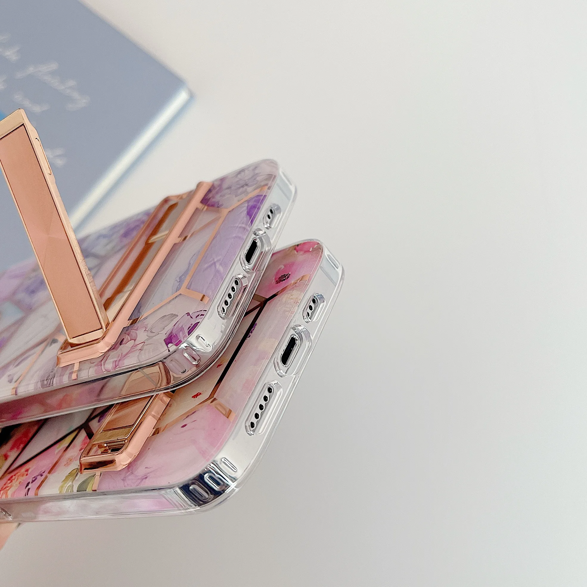 FashionWomen Phone Case IMD Printed Mobile  Cover for iPhone 13 Marble Electroplated Phone Accessories with standing function