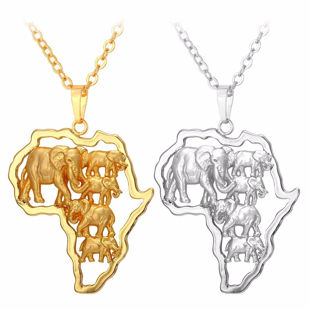 
RFJEWEL Wholesale hot selling africa map necklace with elephants inside stainless steel jewelry necklace for men & women 