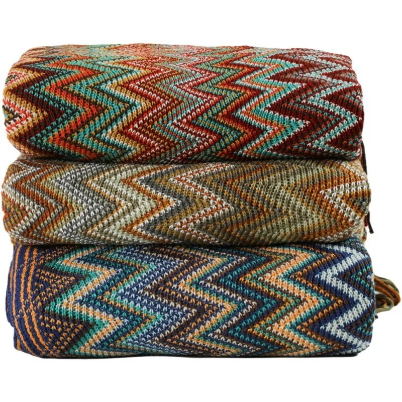 wholesale modern style knit soft acrylic throw woven bohemia fleece picnic throw blanket for couch
