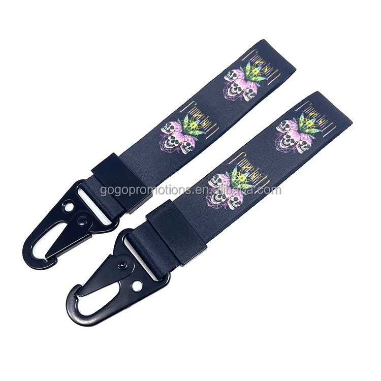 Factory wholesale short lanyard Custom logo fabric strap wrist lanyards keychain