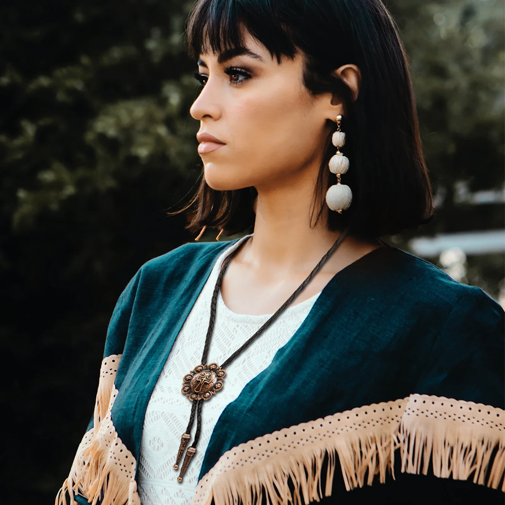 RechicGu Vintage Cross Star Bolo Tie Handmade Leather Necktie Adjustable Rodeo Necklace Western Cowboy Fashion Accessories Men