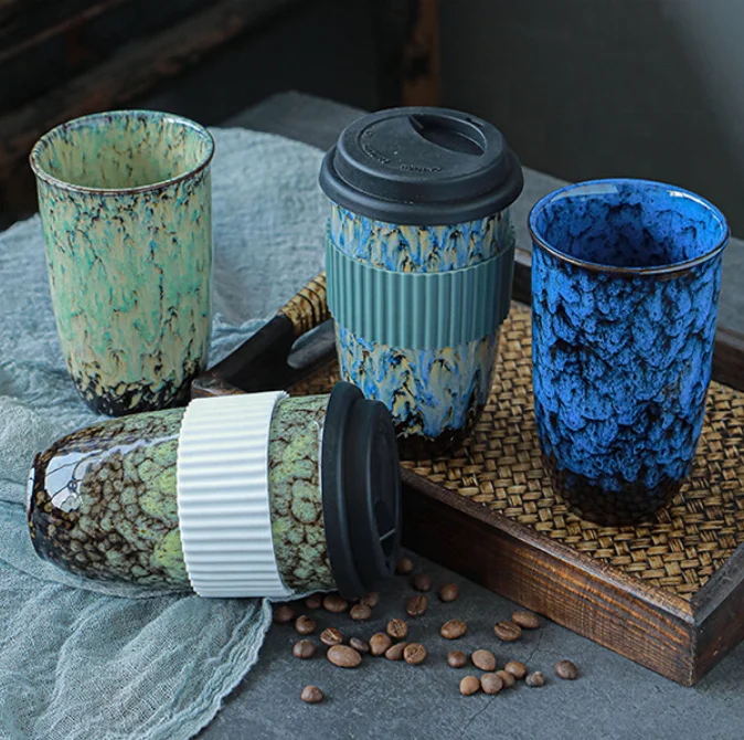 Ceramic Reactive Red Mug with Splash Proof Lid Large Coffee Mug Water Bottle Ceramic Travel Mug Coffee Cup