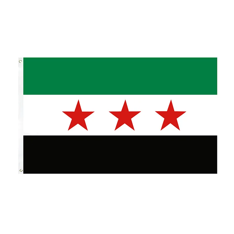 Factory directly sales 100% Polyester Syrian flag three stars 3x5FT Syrian Country National Flag With Two Grommets for celebrate