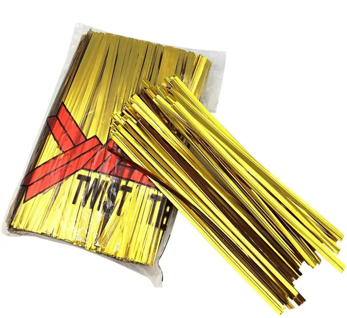 Factory  Golden Metallic Gift Bag Twist Ties Cello Bag Twist Ties for Bread Candy Bags