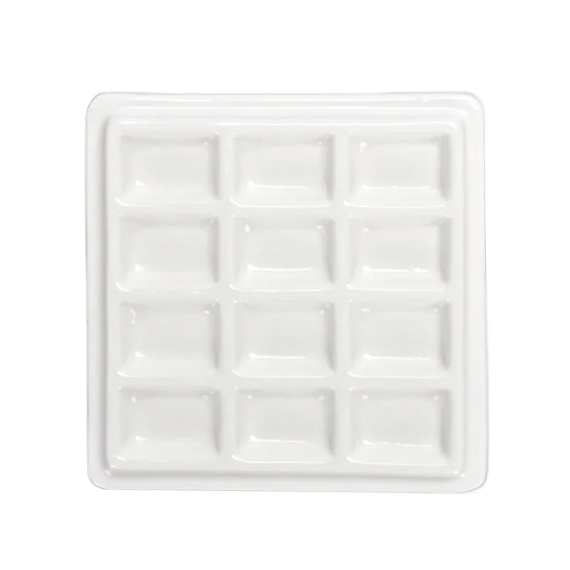12Wells Ceramic Material Watercolor Paint Palette Porcelain Paint Mixing Palette With Lid For Watercolor Oil Painting