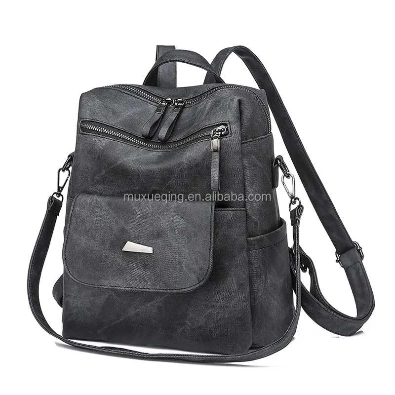 Fashion Leather Women Backpack Travel PU Leisure Backpacks for Women Polyester Coffee Cup Holder Fashionable Backpack Zipper