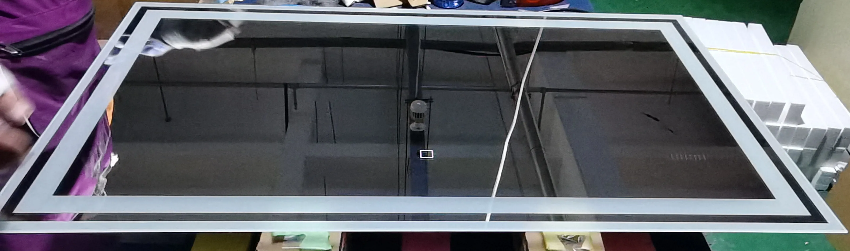 Custom 24 x 39 Fog Free LED Mirror Bathroom Vanity with Lights Dimming Touch Button Water Proof Makeup mirror with clock time