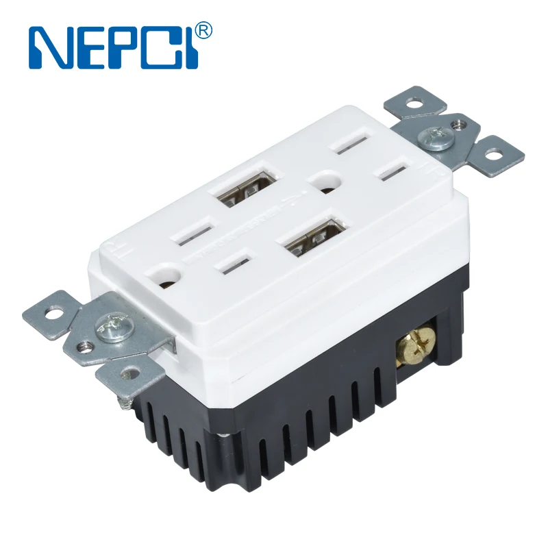 NEPCI 115X70MM American USB Wall receptacle XJY-USB-30-A/A-5V/4A US decora type wall mounted USB socket outlet FCC TEL