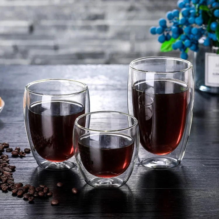 
Hot Sale High Borosilicate Glass Cups Clear Double Wall Glasses 